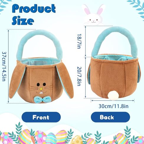 Easter Basket for Kids Empty - Bunny Easter Buckets with Rabbit Ears, Fluffy Easter Basket Tote Bags for Egg Hunts, Easter Gifts for Girls Boys in Saudi Arabia