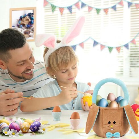 Easter Basket for Kids Empty - Bunny Easter Buckets with Rabbit Ears, Fluffy Easter Basket Tote Bags for Egg Hunts, Easter Gifts for Girls Boys in Saudi Arabia