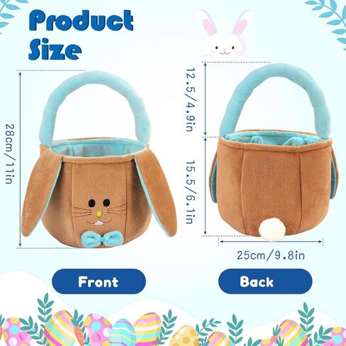 Easter Basket for Kids Empty - Bunny Easter Buckets with Rabbit Ears, Fluffy Easter Basket Tote Bags for Egg Hunts, Easter Gifts for Girls Boys in Saudi Arabia