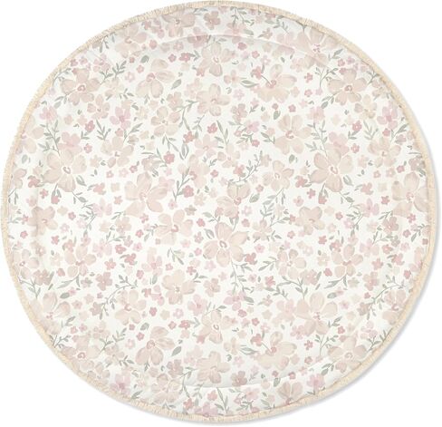 MakeMake Organics Organic Play Mat GOTS Certified Organic Cotton Nursery Floor Machine Washable Reversible Non Toxic Activity Mat Tummy Time Crawling Pad Thick Quilted (Round 48", Dotty + Solid Ivory) in Kuwait