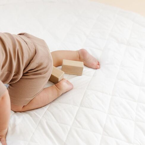 MakeMake Organics Organic Play Mat GOTS Certified Organic Cotton Nursery Floor Machine Washable Reversible Non Toxic Activity Mat Tummy Time Crawling Pad Thick Quilted (Round 48", Dotty + Solid Ivory) in Kuwait