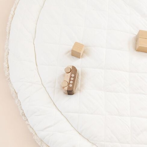 MakeMake Organics Organic Play Mat GOTS Certified Organic Cotton Nursery Floor Machine Washable Reversible Non Toxic Activity Mat Tummy Time Crawling Pad Thick Quilted (Round 48", Dotty + Solid Ivory) in Kuwait