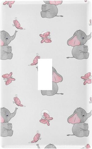 Cute Elephant Baby Play With Butterfly Animal Print On White Toggle Switch Cover Switch Plate 2.9" X 4.6" Light Outlet Wall Plate Decoration Wallplate Cover in Kuwait