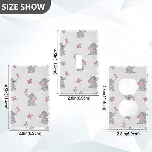 Cute Elephant Baby Play With Butterfly Animal Print On White Toggle Switch Cover Switch Plate 2.9" X 4.6" Light Outlet Wall Plate Decoration Wallplate Cover in Kuwait