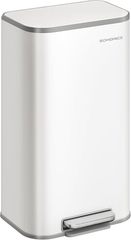 SONGMICS Kitchen Trash Can, 8-Gallon (30 L) Garbage Can with Lid, Stainless Steel, Soft Close and Stays Open, Inner Bucket, Wide Non-Slip Pedal, Cloud White ULTB546W01 in Kuwait