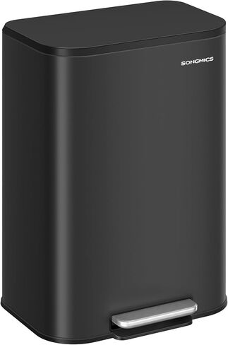 SONGMICS Kitchen Trash Can, 8-Gallon (30 L) Garbage Can with Lid, Stainless Steel, Soft Close and Stays Open, Inner Bucket, Wide Non-Slip Pedal, Cloud White ULTB546W01 in Kuwait