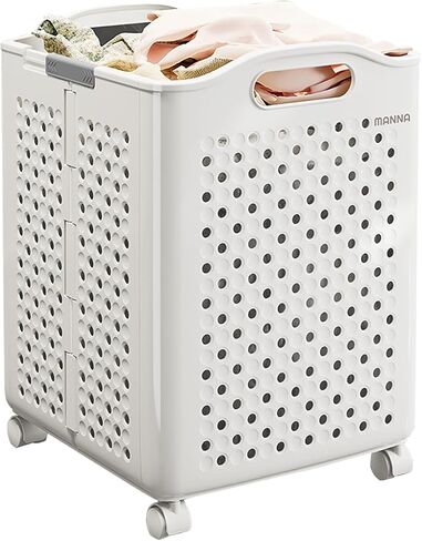 Collapsible Laundry Basket with Wheels and Handle, Plastic Foldable Laundry Hamper, Versatile Portable Storage Basket, Durable and Practical for Laundry and Bathroom (Delicate-54L) in Saudi Arabia