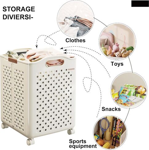 Collapsible Laundry Basket with Wheels and Handle, Plastic Foldable Laundry Hamper, Versatile Portable Storage Basket, Durable and Practical for Laundry and Bathroom (Delicate-54L) in Saudi Arabia