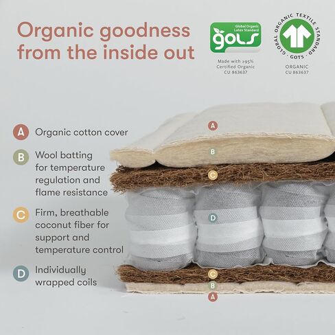 babyletto Avocado Baby Crib Mattress - GOTS, Made Safe, GREENGUARD Gold Certified - Dual Sided Infant & Toddler Mattress - Flippable & Breathable - ‎52 x 28.25 x 5.5 Inches for Standard Size Crib in Kuwait
