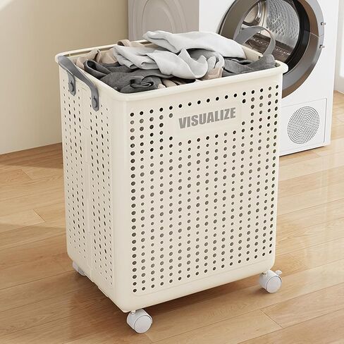 Collapsible Laundry Basket with Wheels and Handle, Plastic Foldable Laundry Hamper, Versatile Portable Storage Basket, Durable and Practical for Laundry and Bathroom (Delicate-54L) in Saudi Arabia