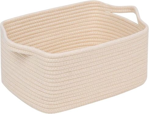 CubesLand Cute and Durable Small Cotton Rope Basket for Organizing, Woven Closet Storage Bin,Shelves Closet Storage Basket, Bathroom Storage Organizer Bin, Nursery Toy Basket Bin, White Basket in Saudi Arabia