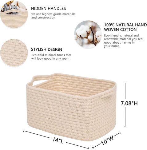 CubesLand Cute and Durable Small Cotton Rope Basket for Organizing, Woven Closet Storage Bin,Shelves Closet Storage Basket, Bathroom Storage Organizer Bin, Nursery Toy Basket Bin, White Basket in Saudi Arabia