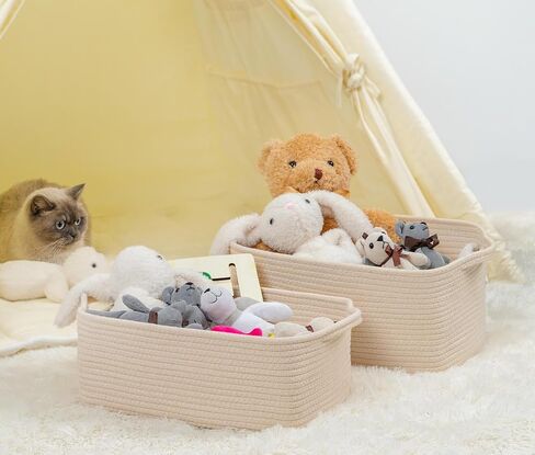 CubesLand Cute and Durable Small Cotton Rope Basket for Organizing, Woven Closet Storage Bin,Shelves Closet Storage Basket, Bathroom Storage Organizer Bin, Nursery Toy Basket Bin, White Basket in Saudi Arabia