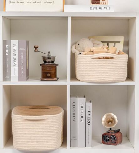 CubesLand Cute and Durable Small Cotton Rope Basket for Organizing, Woven Closet Storage Bin,Shelves Closet Storage Basket, Bathroom Storage Organizer Bin, Nursery Toy Basket Bin, White Basket in Saudi Arabia