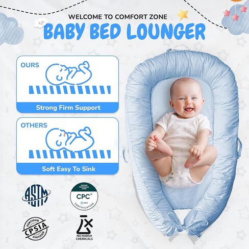 Baby Lounger Nest | Super Soft 100% Cotton Cover | Lightweight & Portable | Newborn to 24 Months | Machine Washable | Tummy Time | Diaper Changes (Baby Pink) in Saudi Arabia