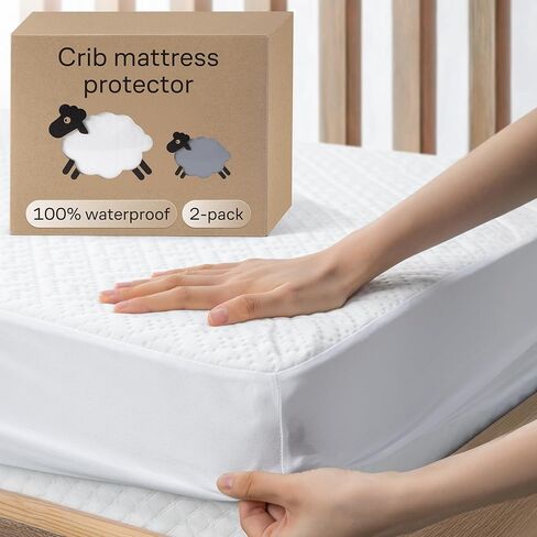Niagara Crib 2 Pack 100% Waterproof Mattress Protector, Soft Breathable Crib Mattress Protector with Deep Pocket, Crib Mattress Pad for Toddler and Baby (52x28, White) - Viscose Made from Bamboo in Kuwait
