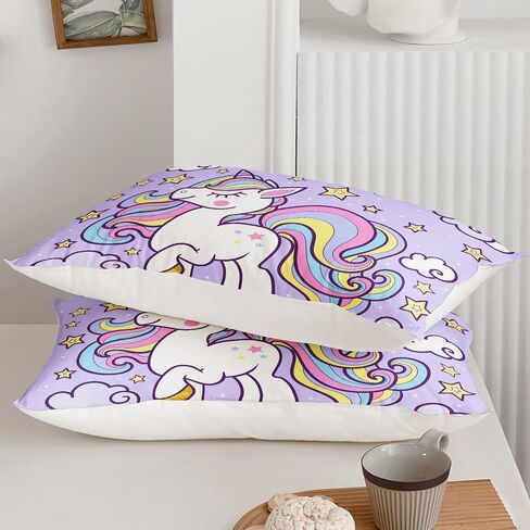 Axolotl Rainbow Unicorn Bedding Set Twin,Purple Unicorn Kids Comforter Sets with Stars Cloud for Girls,1 Quilt with 2 Pillowcases for Girls Kids Teens Children Adults Bedroom Decor All Season in Kuwait
