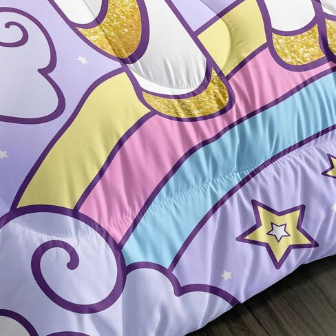 Axolotl Rainbow Unicorn Bedding Set Twin,Purple Unicorn Kids Comforter Sets with Stars Cloud for Girls,1 Quilt with 2 Pillowcases for Girls Kids Teens Children Adults Bedroom Decor All Season in Kuwait