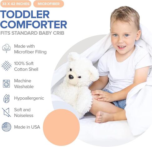 Continental Bedding Toddler Comforter, Microfiber Duvet Insert, Sleep Blanket with Cotton Shell, Fits Standard Crib, Toddler Bed, 39x47 Inches, White in Kuwait