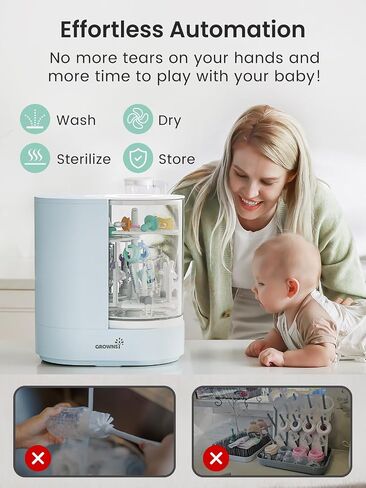 GROWNSY DeepClean Bottle Washer Pro, Baby Bottle Washer and Sterilizer and Dryer, Effortless Washing Machine for Bottle Cleaner, Pump Parts, Pacifiers - Wash, Sterilize and Dry with One Touch (Blue) in Saudi Arabia