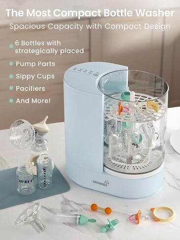 GROWNSY DeepClean Bottle Washer Pro, Baby Bottle Washer and Sterilizer and Dryer, Effortless Washing Machine for Bottle Cleaner, Pump Parts, Pacifiers - Wash, Sterilize and Dry with One Touch (Blue) in Saudi Arabia
