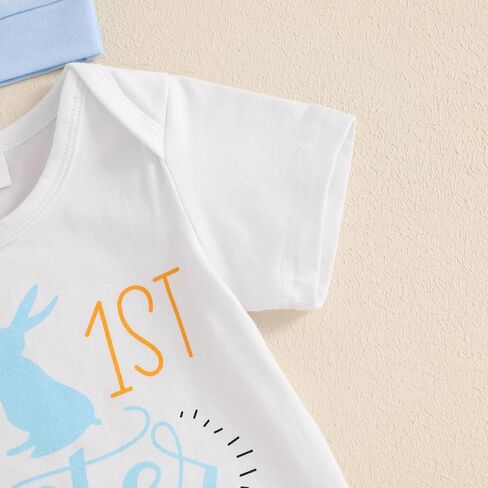 My 1st Easter Newborn Baby Boy Clothes Letter Rabbit Print Crewneck Romper Carrot Bunny Pants Set 3Pcs Spring Outfit in Kuwait