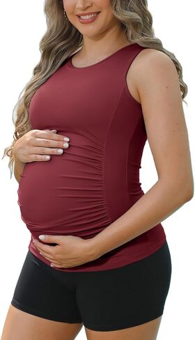 ATTRACO Women's Maternity Tank Tops with Built in Bra Side Ruched Sleeveless Pregnancy Tank in Kuwait