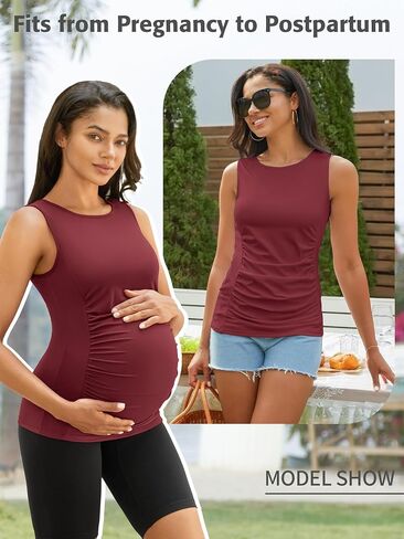 ATTRACO Women's Maternity Tank Tops with Built in Bra Side Ruched Sleeveless Pregnancy Tank in Kuwait