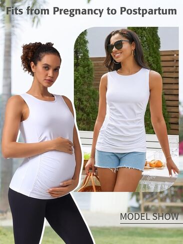ATTRACO Women's Maternity Tank Tops with Built in Bra Side Ruched Sleeveless Pregnancy Tank in Saudi Arabia