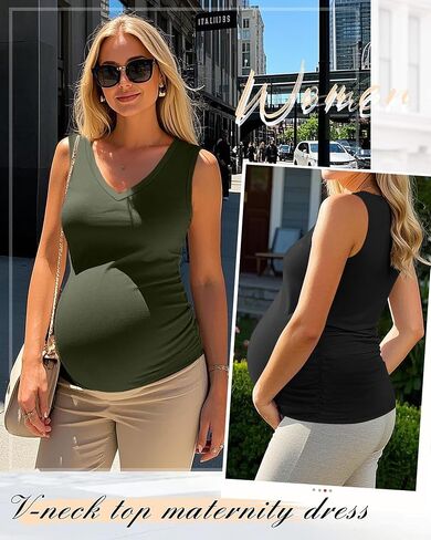 Ficerd 4 Pack Tops Women's Maternity Tops v Devic Side Ruched Cotton Cotton Cotton Basic Stirts Summer in Kuwait