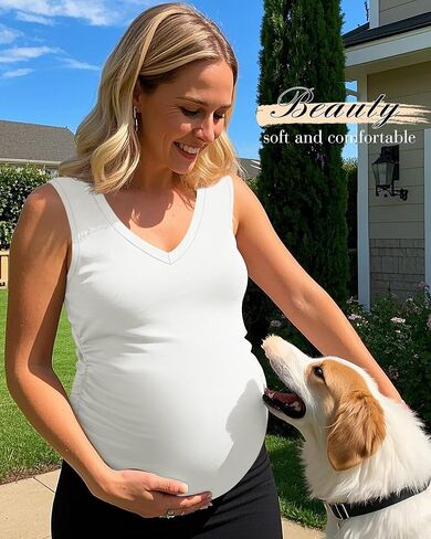 Ficerd 4 Pack Tops Women's Maternity Tops v Devic Side Ruched Cotton Cotton Cotton Basic Stirts Summer in Kuwait