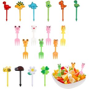 60 Pieces Plastic Animals Fruit Forks, 19 Typology Food Picks for Kids, Kids Toothpicks for Lunch, Kids Lunch Accessories Reusable for Party Afternoon Tea Birthday Party
