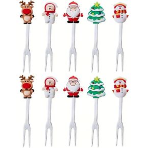 10 Pcs Cute Cartoon Animal Fruit Forks Kids Toothpicks Stainless Steel Bento Picks for Kids with Silicone Handles Back to School Party Supplies