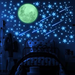 Glow in The Dark Stars and Moon for Ceiling, Luminous Stars and Moon Wall Decal, Wall Decor, Sticky Fluorescence Stars, Gift for boy and Girl Perfect for Kids Nursery Bedroom Living Room