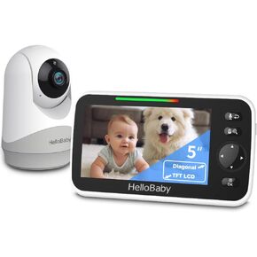 HelloBaby 6"IPS Large Screen, Video Baby Monitor with Upgraded 4000mAh Battery, 2-Way Talk, Night Vision, Pan-Tilt-Zoom, No WiFi, ECO Mode