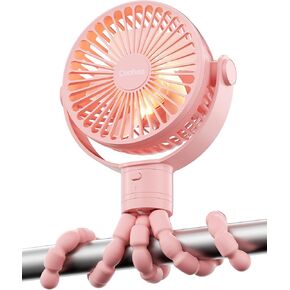 Stroller Fan with Lights, Detachable Flexible Tripod Clip on, Rechargeable Battery Powered, 3 Speeds Wind, 360° Rotatable, Small Portable Fan for Baby Car Backseat Crib Travel, Black