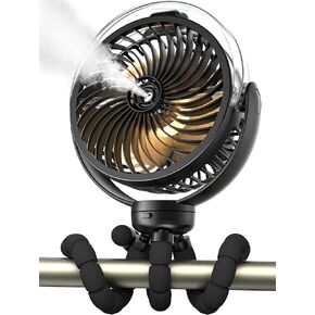 Misting Stroller Fan, 6000mAh Battery Operated Portable Fan with Light & 360° Pivoting, Personal Cooling Fans with Flexible Tripod for Baby, Office, Travel,Treadmill,Outdoors (Dark Blue)