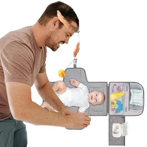 Portable Diaper Changing Pad with Headband Toy，Travel Changing Pad，Gifts for Baby Shower、New Baby、New Dad