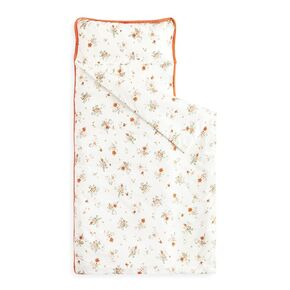 Wake In Cloud - Toddler Nap Mat with Pillow and Blanket, 100% Cotton Fabric, for Kids Girls in Daycare Kindergarten Preschool, Floral Botanical Flowers, Beige Orange, Standard