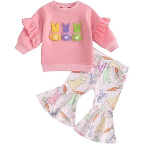 Fiomva Toddler Baby Girl Easter Watter 6 9 12 18 24 Honths 2T 3T 4T Sweatshirt Top+Flare Pants Bell Bells Easter Complements in Kuwait