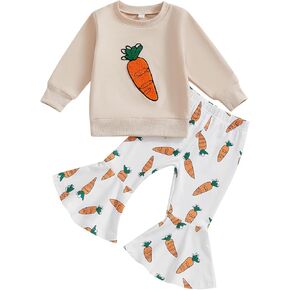 FIOMVA Toddler Baby Girl Easter Outfit 6 9 12 18 24Months 2t 3t 4t Sweatshirt Top+Flare Pants Bell Bottoms Easter Clothes