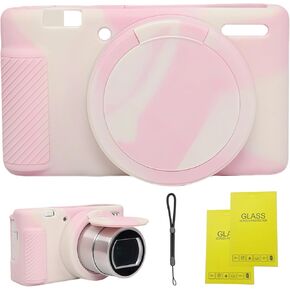 Camera Case for Sony ZV-1,ZV1 Camera Soft Case Cover Rubber Camera Sleeve with Removable Lens Cover,Anti-Scratch Slim Fit Soft Sleeve with ZV1 Screen Protector and Strap Wrist. (Pink-White)