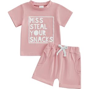 Toddler Baby Girl Summer Clothes Infant Outfit Letter Print Short Sleeve T Shirt Tops and Jogger Shorts Set