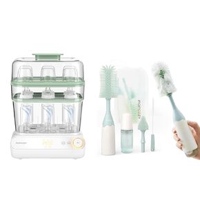 Momcozy 3 Layers Large Bottle Sterilizer and Dryer & Momcozy Bottle Brush Kit Green