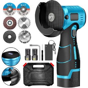 Cordless Brush Angle Grinder Kit, 19500rpm Mini Electric Angle Grinding Tool with 2pcs 16.8V 2000mAh Batteries and 5-Cutting Discs, Grinder Handheld Cutter for Metal Wood
