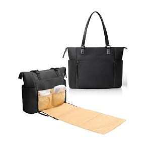 MOMINSIDE Neoprene Diaper Bag Tote, Diaper Bag Backpack,with 14 Pockets, Large Capacity Travel Baby Bag for Mom, Convertible Diaper Tote, Detachable Changing Pad,Brown