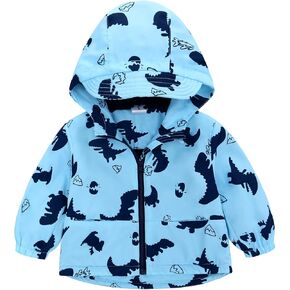 famuka Toddler Boy Dinosaur Jacket Baby Fleece Hooded Thick Windbreaker Coat