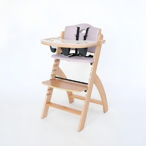 Abiie Beyond Junior Wooden High Chair with Tray - Adjustable and Convertible High Chair for Babies and Toddlers - 6 Months to 250 Lb - Water Resistant - Natural Wood with Lilac Cushion