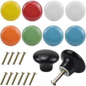 Kissral 10PCS Colorful Cabinet Door Knobs, 32mm Round Ceramic Drawer Pull Handle, Cute Kitchen Cupboard Drawer Door Knobs Set, Door Furniture Cabinet Knobs for Kids Children Bedroom Home