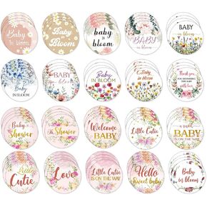 Pack 90 Pcs Baby in Bloom Flower Baby Shower Stickers for Party Favors Toddlers Thank You Labels Birthday Supplies Aesthetic Sticker Round Waterproof Vinyl Decals Cute Decorations